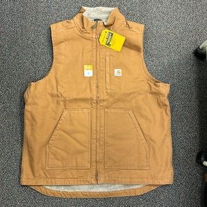 Carhartt Loose Fit Washed Duck Sherpa-Lined Mock Neck Vest. Large Tall. Brown.